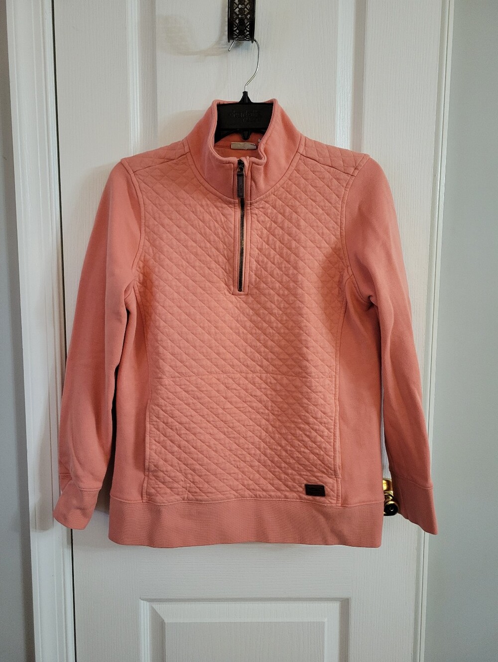 L.L. Bean Quilted Quarter-Zip Pullover Sweatshirt Coral Peach Size Medium